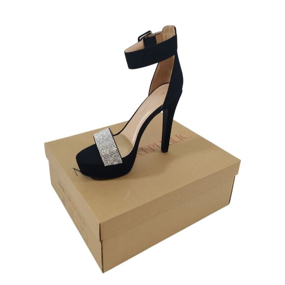 Black Ankle Strap High Heel Sandals With Rhinestone Toe Band Size 5. - Picture 7 of 8